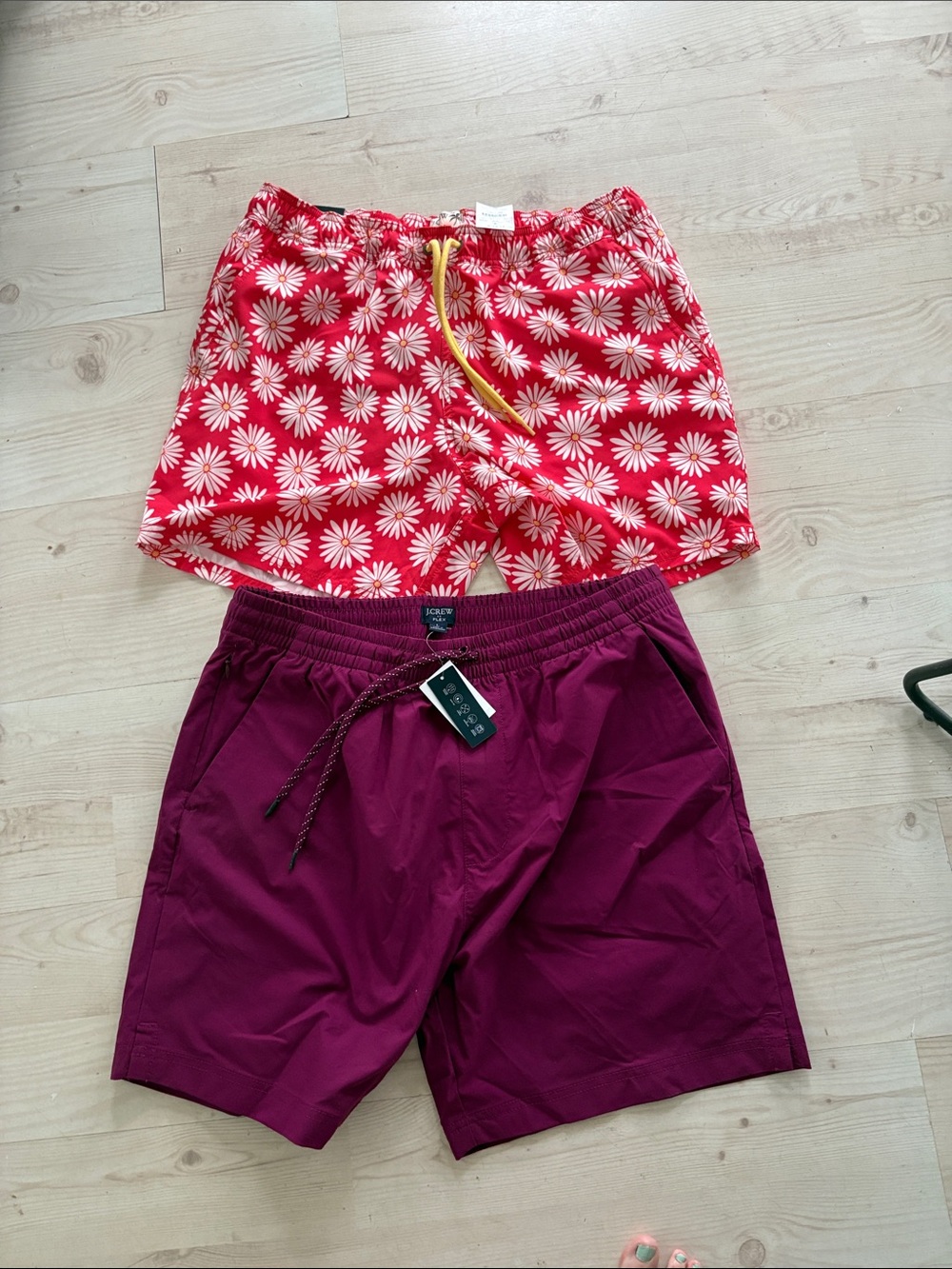 J. Crew Factory Red Daisy Print & Plum Swim Trunks